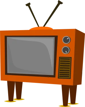 Retro Orange Vintage Television Clipart with Rabbit Ear Antennas