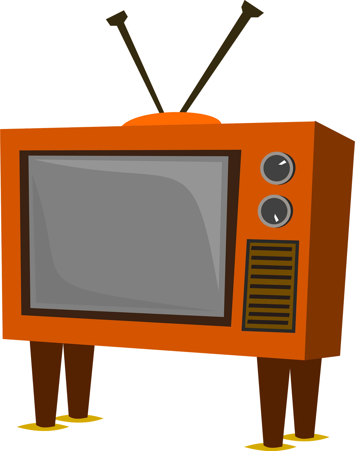 Retro Orange Vintage Television Clipart with Rabbit Ear Antennas