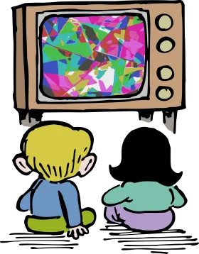 Retro Television Watching Scene with Children Enjoying Colorful Clipart Animation
