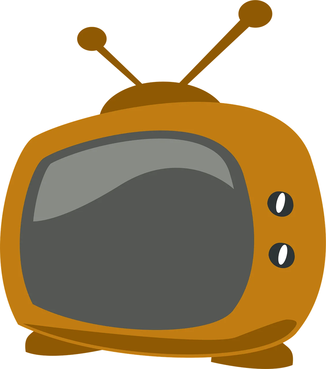 Vintage Golden Retro Television Clipart with Rounded Screen and Antennas