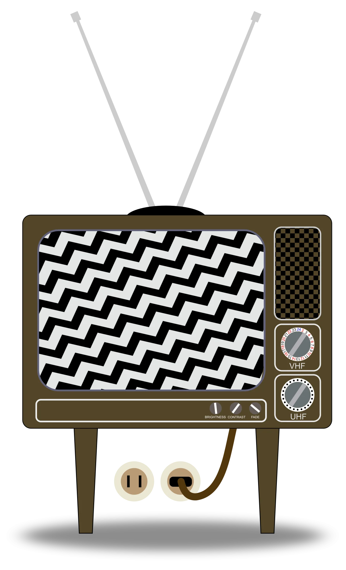 Vintage Retro Television Clipart with Zigzag Screen and Metallic Antenna