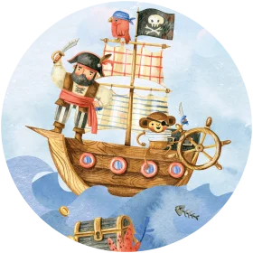 Whimsical Cartoon Pirate Ship Adventure Clipart with Cheerful Characters