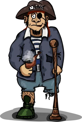 Whimsical One-Eyed Pirate Character Cartoon Clipart with Vintage Charm