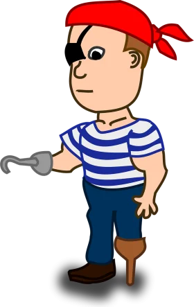 Whimsical One-Legged Pirate Clipart Character with Striped Shirt and Hook