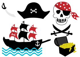 Whimsical Pirate Adventure Clipart Collection with Ship, Skull, and Treasure