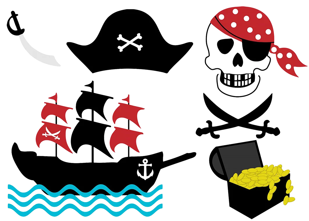 Whimsical Pirate Adventure Clipart Collection with Ship, Skull, and Treasure