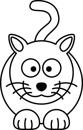 Adorable Cartoon Cat Clipart: A Whimsical Black and White Line Drawing