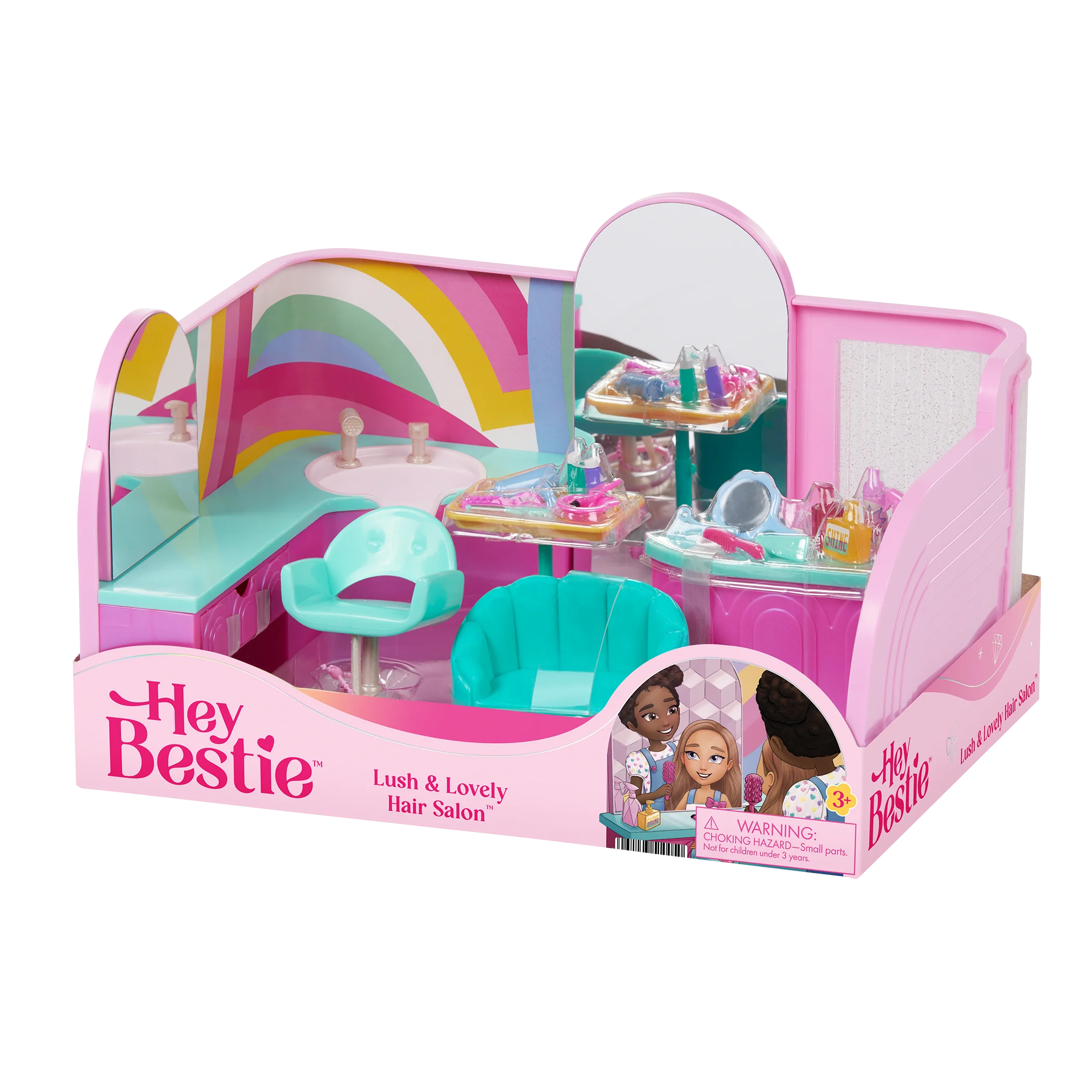 Adorable Hey Bestie Kids Hair Salon Playset Clipart with Rainbow Design