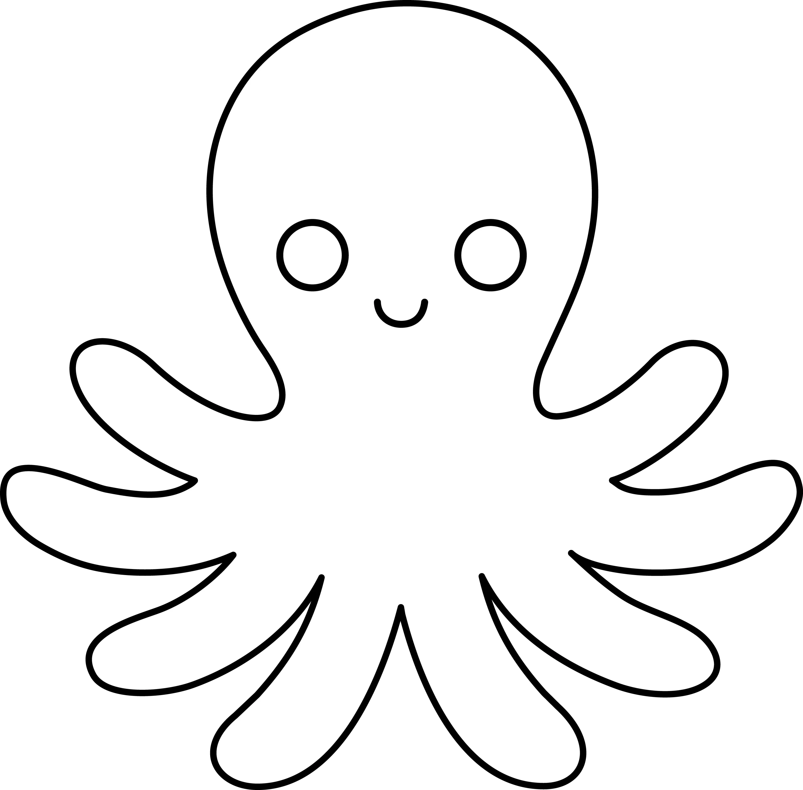 Adorable Kawaii Octopus Clipart: A Cute Monochrome Sea Creature Design