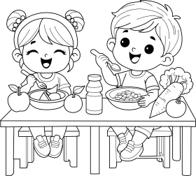 Adorable Kids Enjoying Breakfast Clipart - A Delightful Culinary Scene