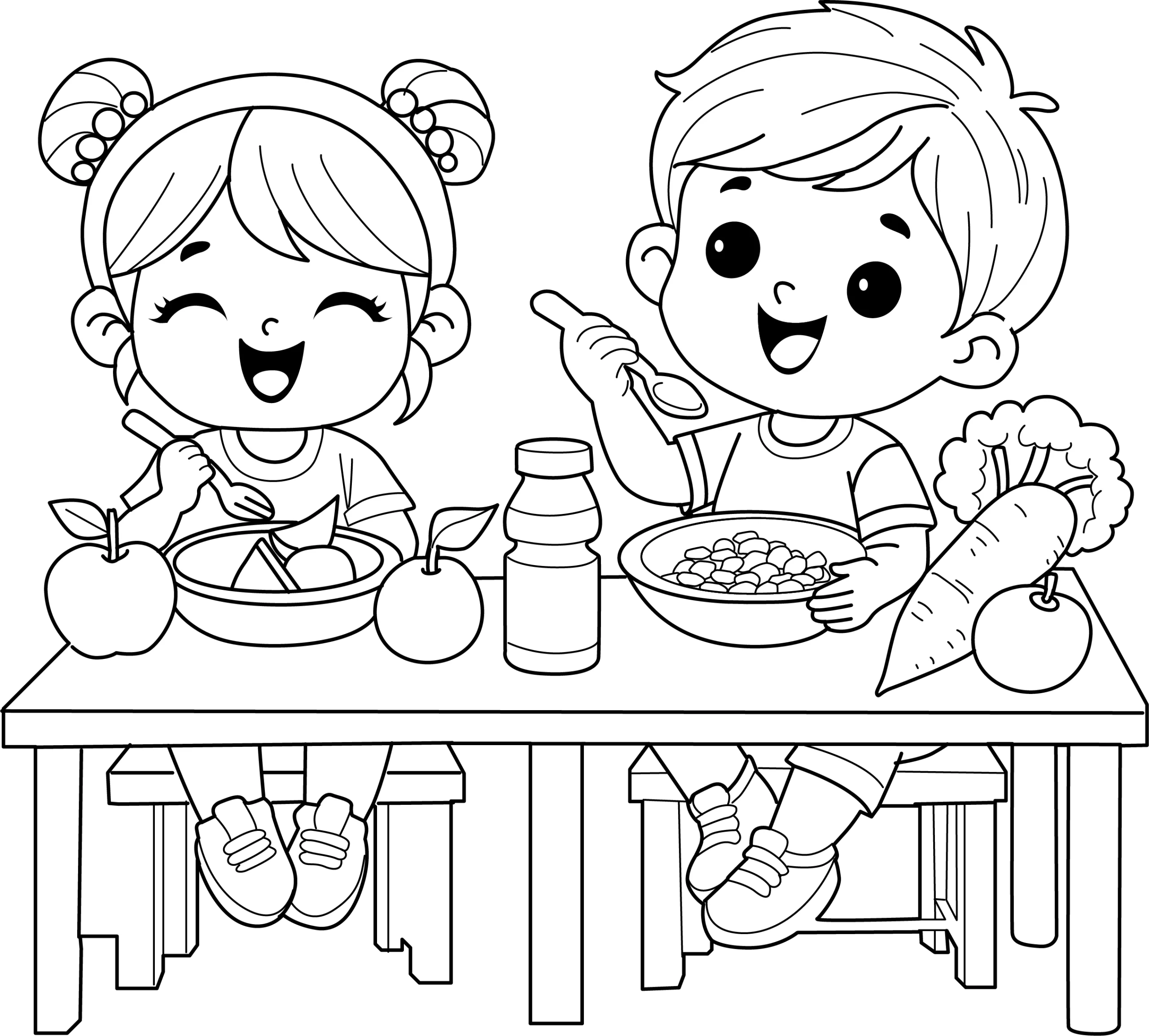 Adorable Kids Enjoying Breakfast Clipart - A Delightful Culinary Scene