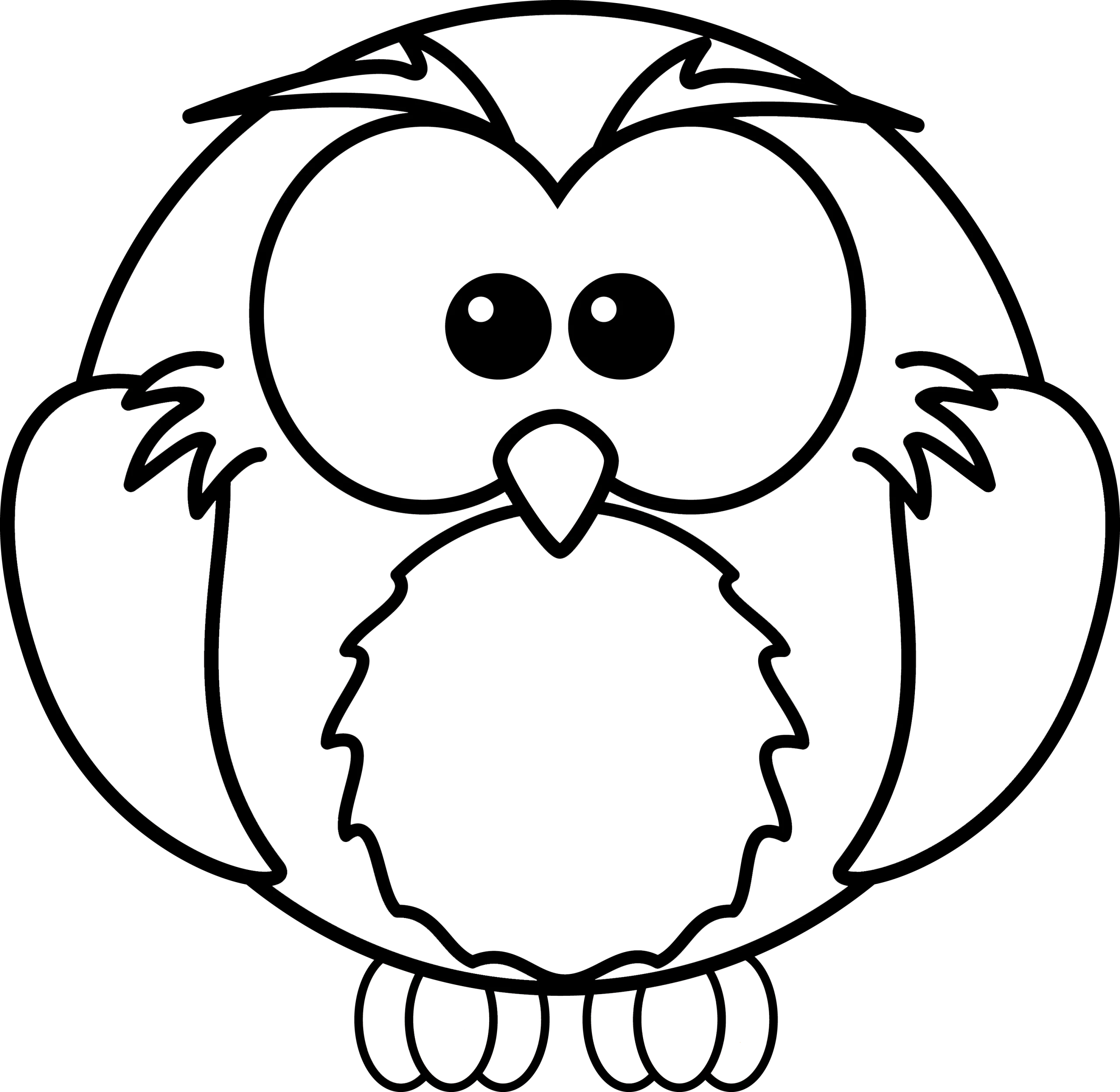 Adorable Round-Shaped Owl Clipart: A Black and White Whimsical Illustration