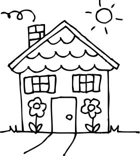 Charming Black and White House Clipart: Cheerful Home with Blooming Flowers