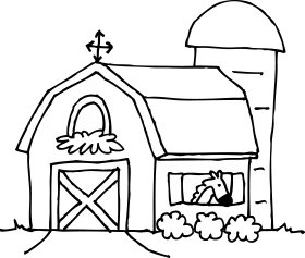 Charming Farm Scene Clipart: Rustic Barn and Silo Outline for Creative Coloring