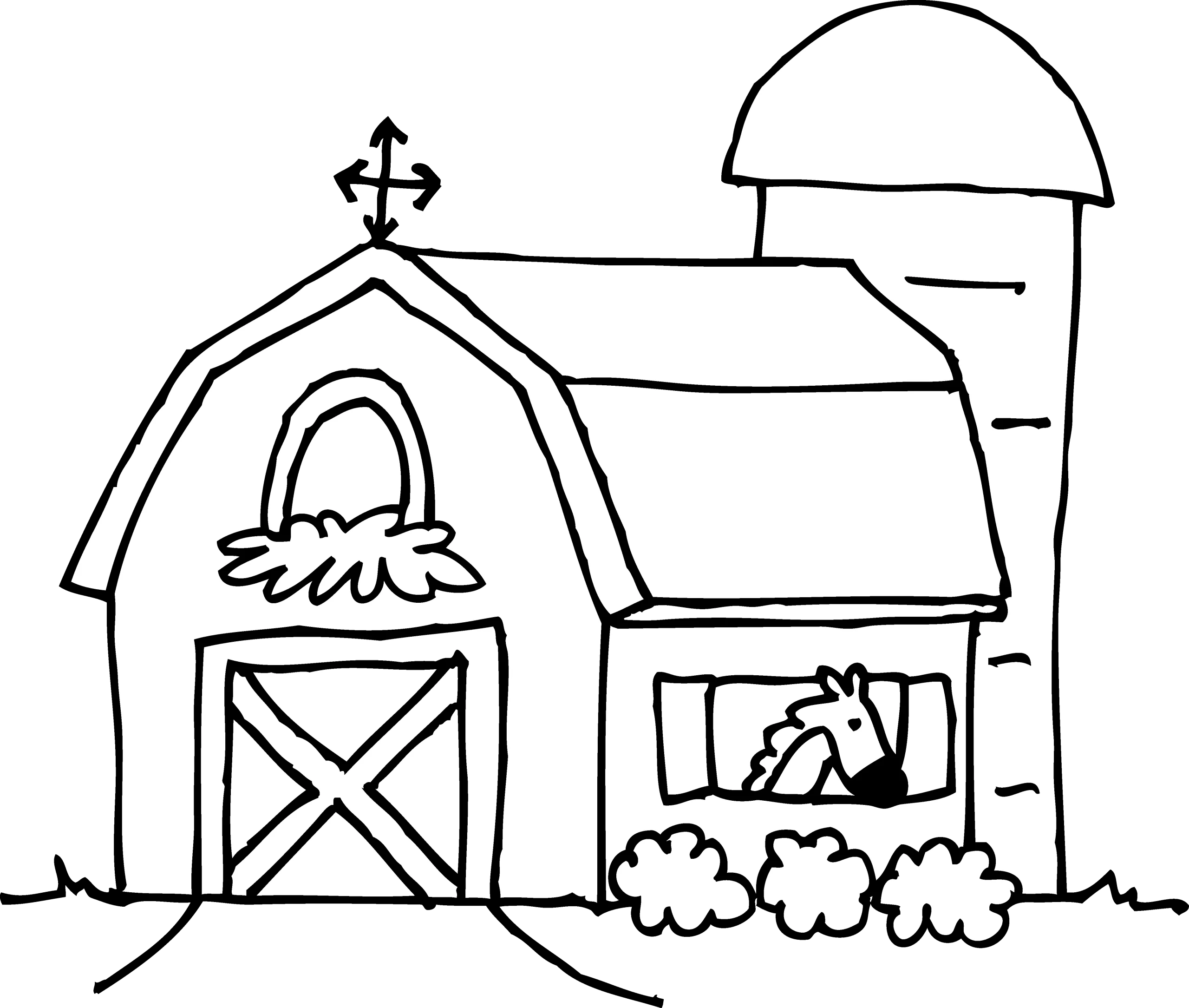 Charming Farm Scene Clipart: Rustic Barn and Silo Outline for Creative Coloring