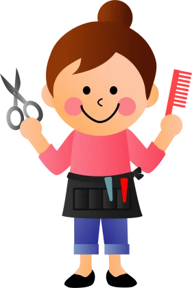 Cheerful Hairstylist Clipart: Adorable Cartoon Character with Scissors and Comb