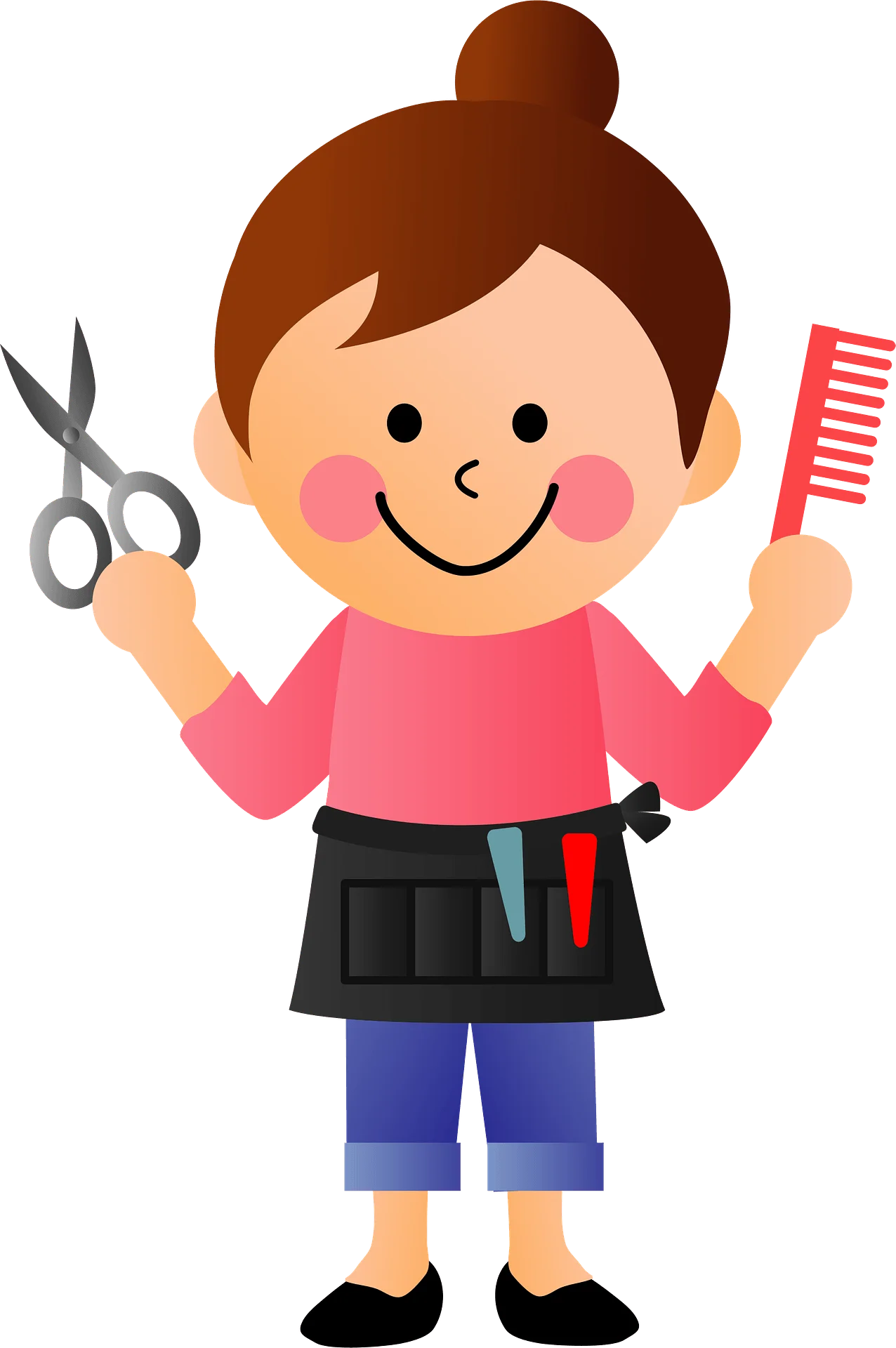 Cheerful Hairstylist Clipart: Adorable Cartoon Character with Scissors and Comb