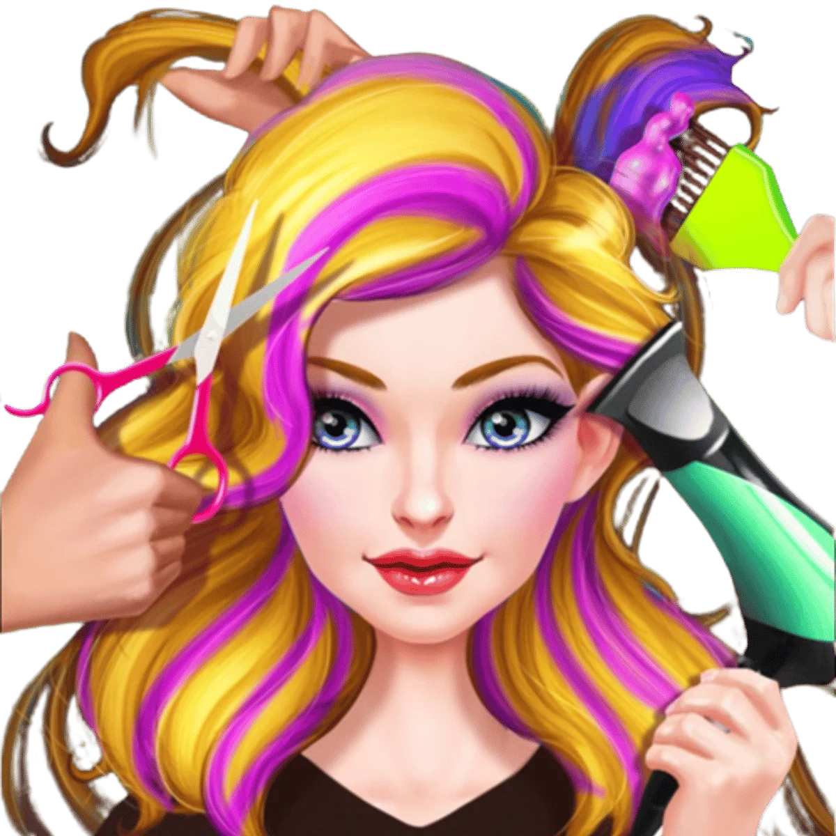 Colorful Hair Styling Transformation Clipart - Creative Salon Makeover Illustration