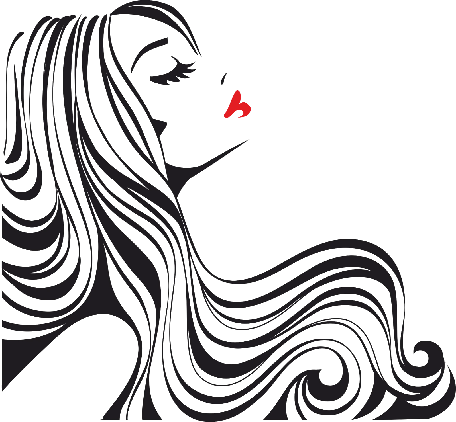 Elegant Flowing Hair Silhouette Salon Styling Clipart Design