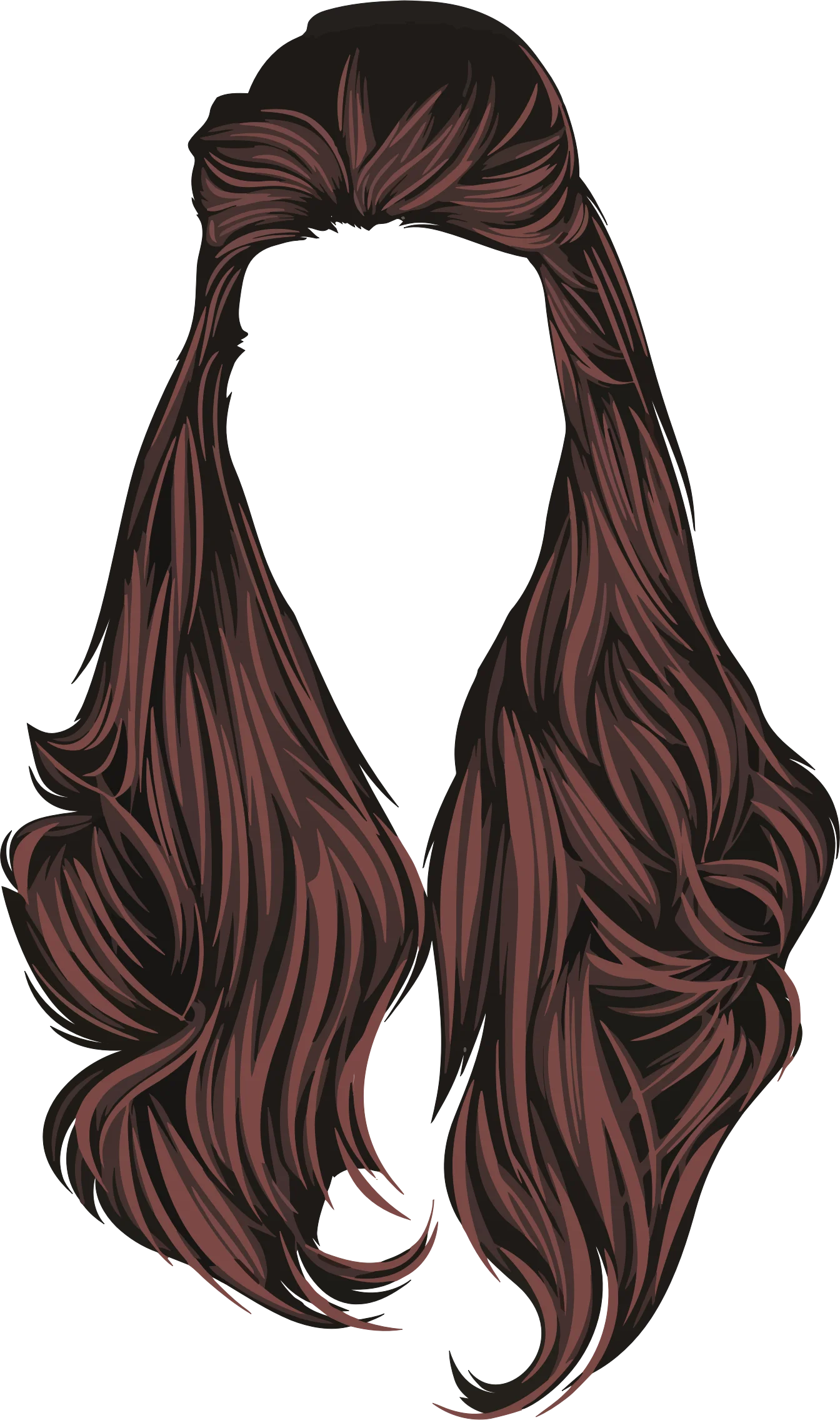 Elegant Long Wavy Burgundy and Black Hair Salon Clipart Design Element