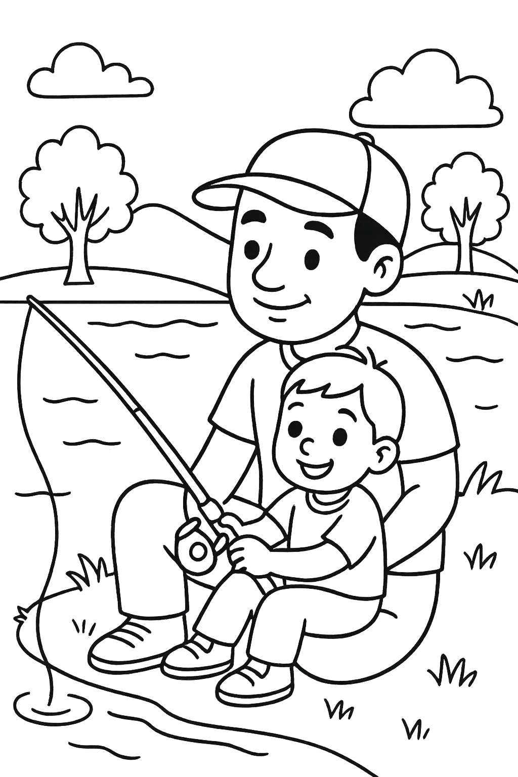 Heartwarming Father and Son Fishing Adventure Clipart Illustration for Kids