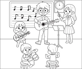 Melodic Moments: Children's Musical Clipart Illustration of Classroom Harmony