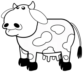 Playful Black and White Cow Clipart: Adorable Cartoon Farm Animal Illustration