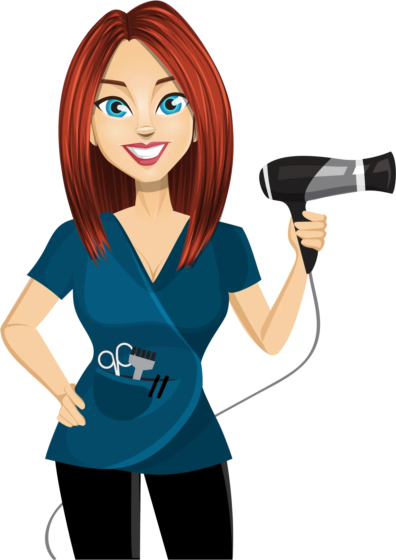 Professional Hair Stylist Clipart Illustration with Blow Dryer and Confident Smile