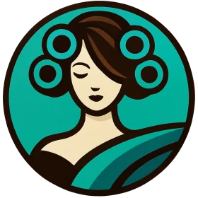 Stylish Hair Salon Clipart with Elegant Woman in Curlers and Teal Background