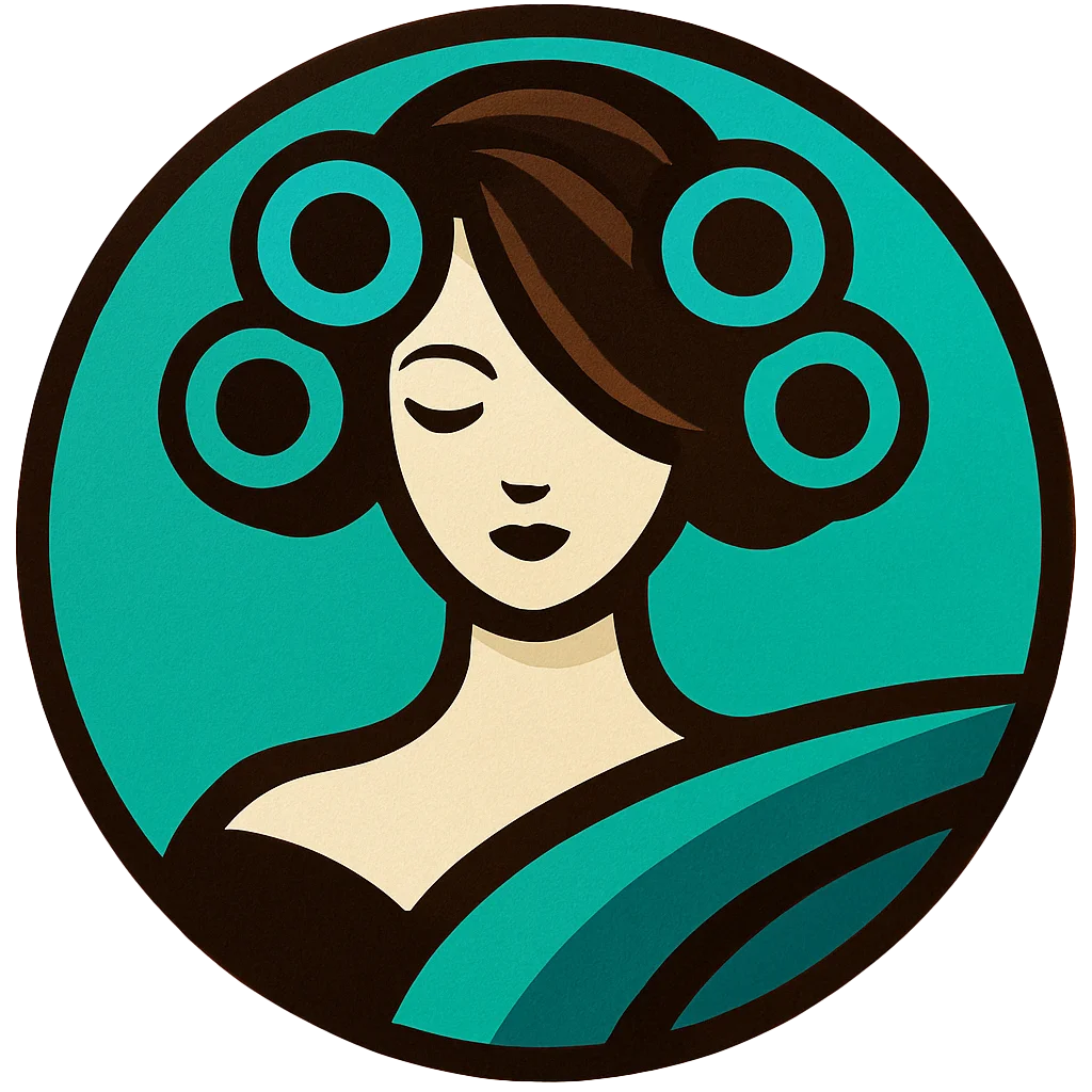Stylish Hair Salon Clipart with Elegant Woman in Curlers and Teal Background