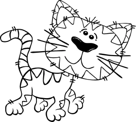 Whimsical Black and White Cartoon Cat Clipart - Playful Spiky Feline Design