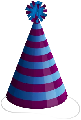 Blue and Purple Striped Festive Party Hat Clipart with Decorative Pom-Pom Topper
