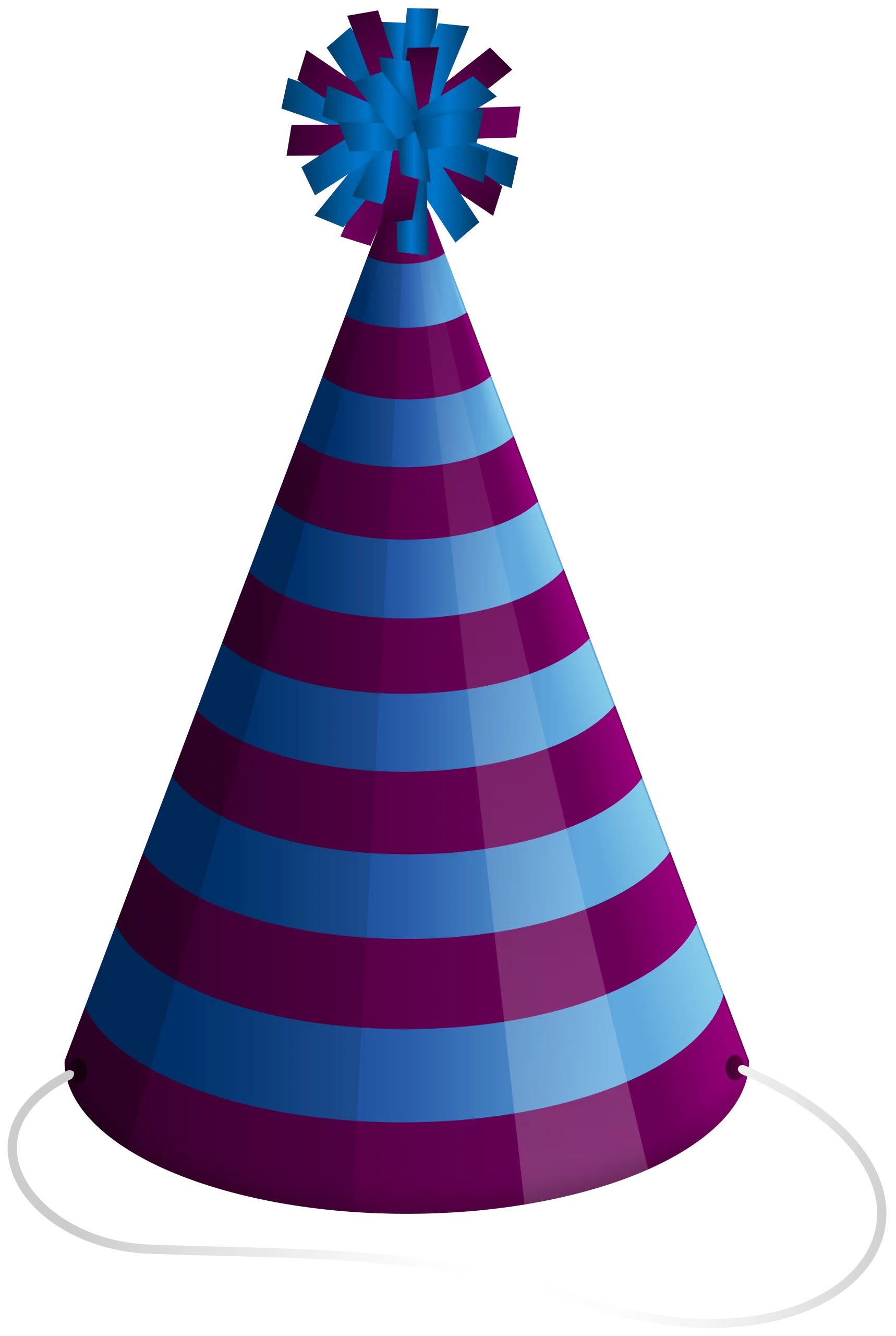Blue and Purple Striped Festive Party Hat Clipart with Decorative Pom-Pom Topper