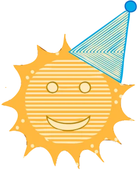 Cheerful Smiling Sun with Blue Geometric Party Hat Clipart Design