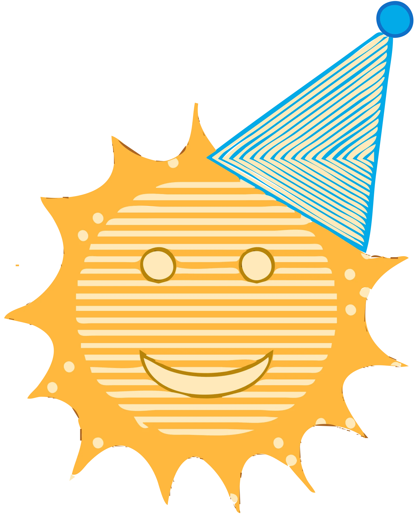 Cheerful Smiling Sun with Blue Geometric Party Hat Clipart Design