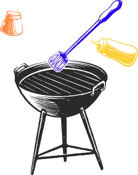Classic Charcoal BBQ Grill Clipart with Cooking Utensils and Condiments