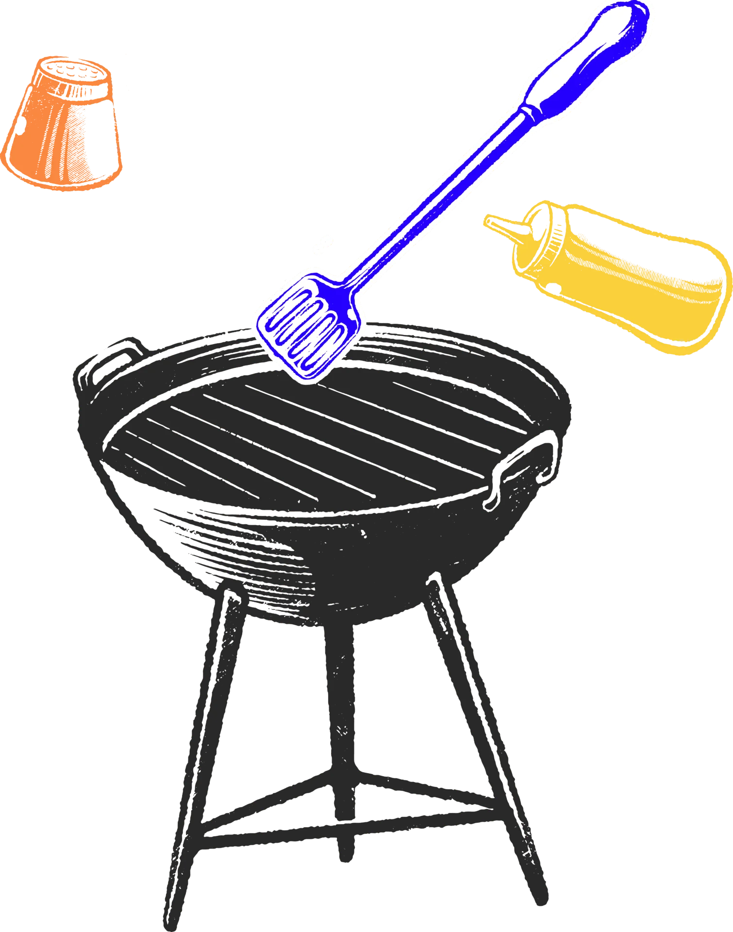 Classic Charcoal BBQ Grill Clipart with Cooking Utensils and Condiments