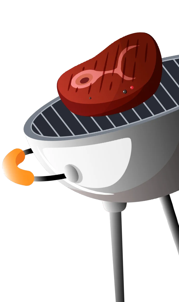 Classic Charcoal BBQ Grill Clipart with Sizzling Steak and Grill Tongs