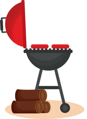 Classic Charcoal BBQ Grill Clipart with Wooden Logs Design