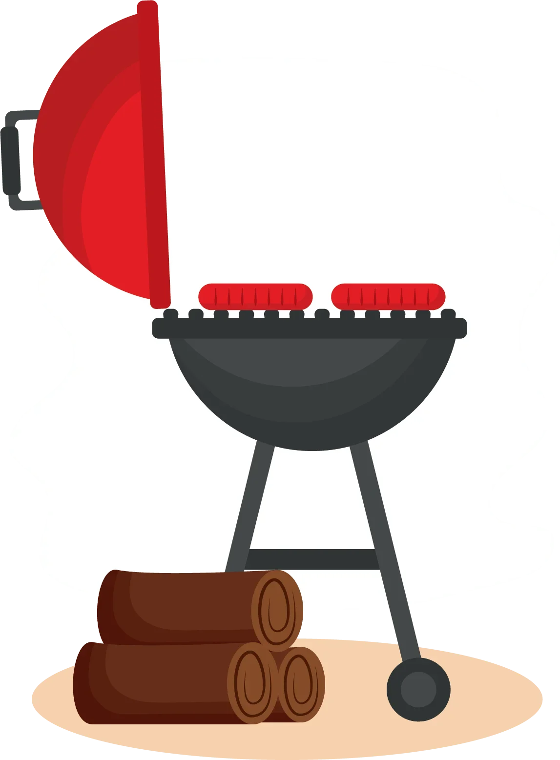 Classic Charcoal BBQ Grill Clipart with Wooden Logs Design