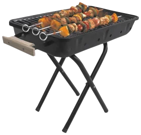 Classic Portable Rectangular BBQ Grill Clipart with Skewered Meat and Vegetables