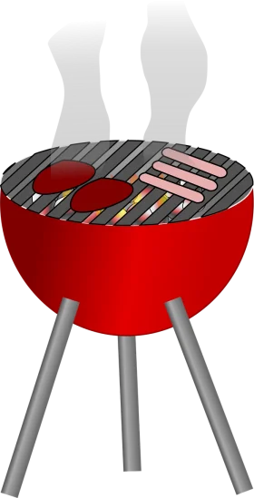 Classic Red Round Barbecue Grill Clipart: Summer Outdoor Cooking Scene