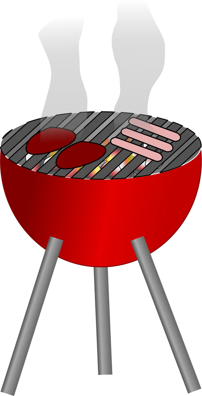 Classic Red Round Barbecue Grill Clipart: Summer Outdoor Cooking Scene