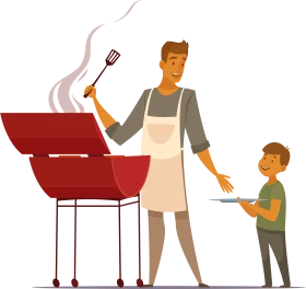 Family Barbecue Fun: Summer Grilling Moment Illustrated Clipart Scene