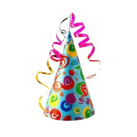 Festive Birthday Party Hat Clipart with Colorful Curling Ribbons and Playful Pattern