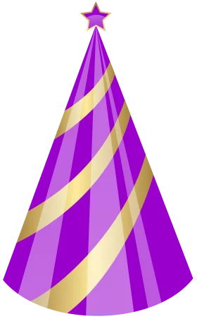 Festive Purple and Gold Star-Topped Striped Party Hat Clipart Design
