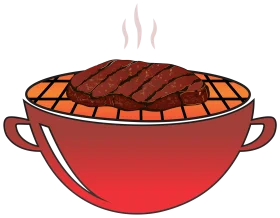 Sizzling Red BBQ Grill Clipart with Steaming Hot Grilled Meat Illustration