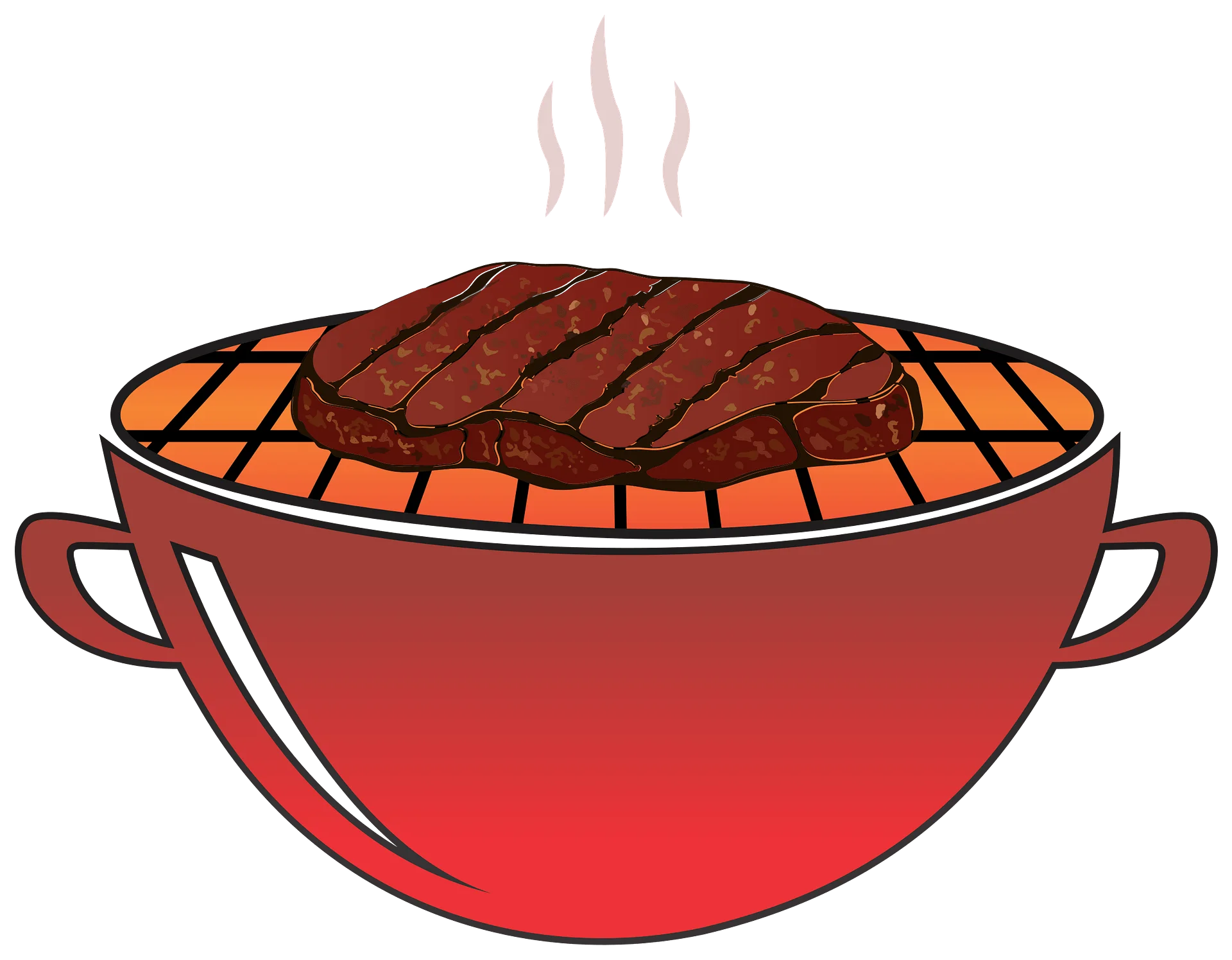 Sizzling Red BBQ Grill Clipart with Steaming Hot Grilled Meat Illustration