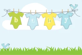 Adorable Baby Onesies Hanging on Clothesline Clipart - Soft Pastel Nursery Design