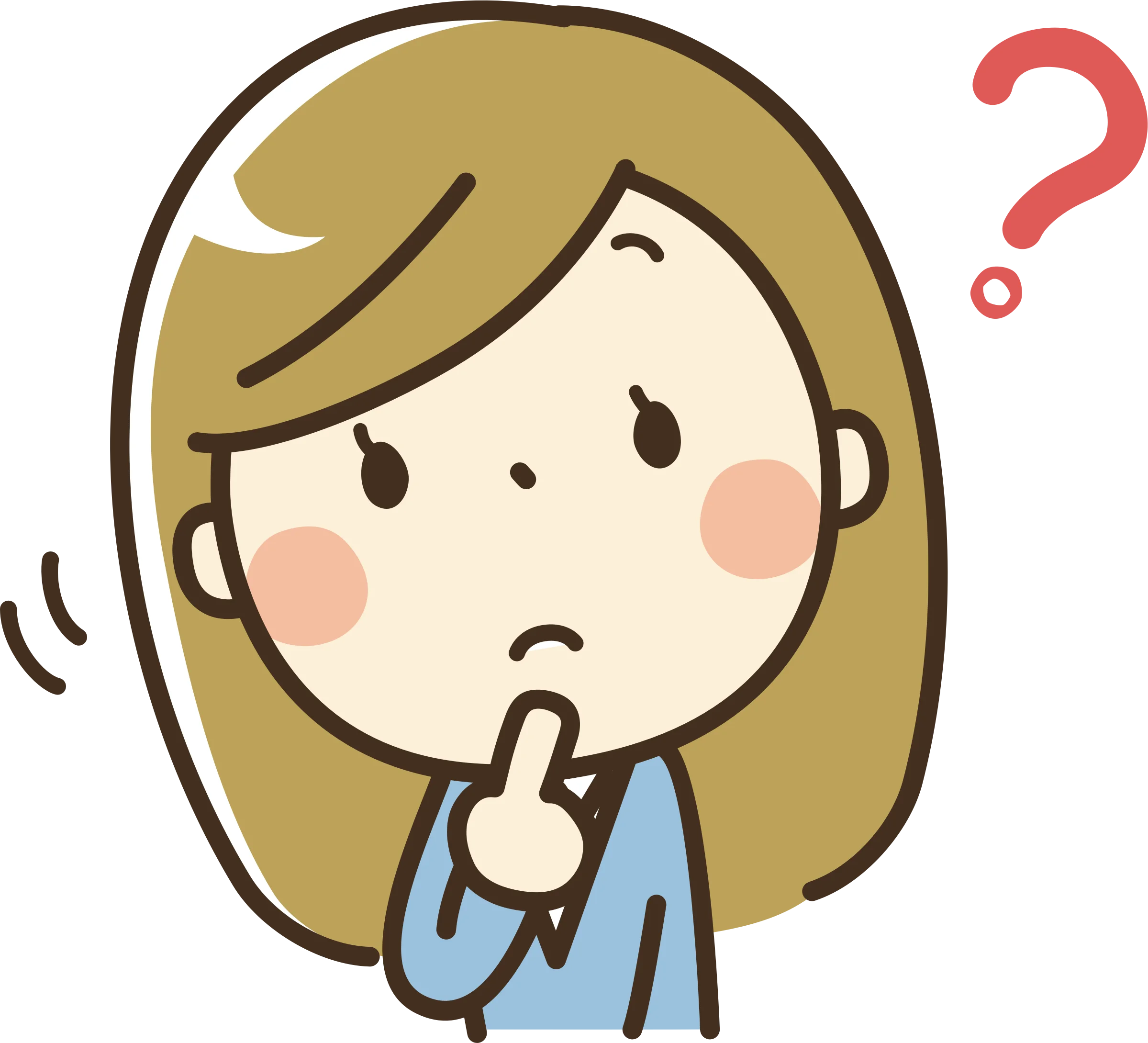 Adorable Cartoon Clipart of a Little Girl Pondering with Curious Expression